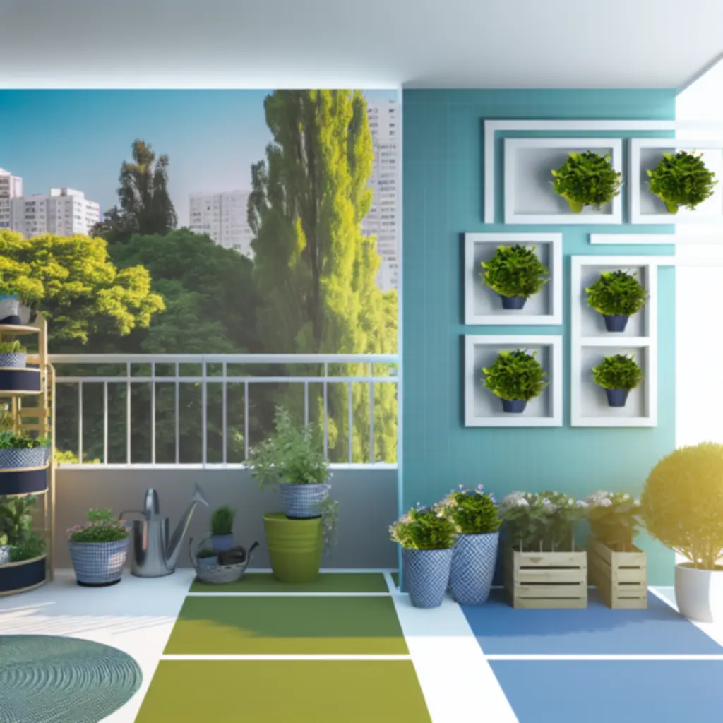 Zielony balkon z donicami i mini szklarnią