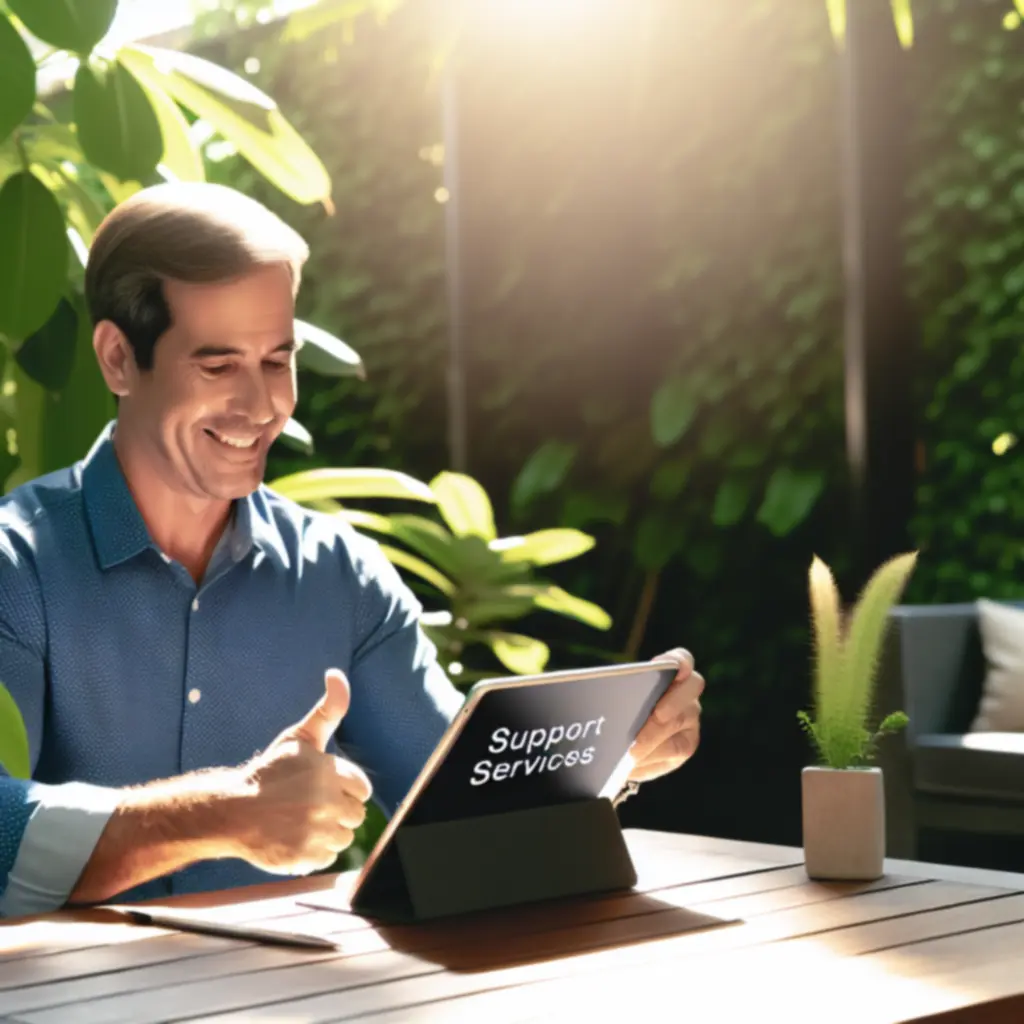 Tablet z opiniami klientów PlantNesto w otoczeniu zieleni