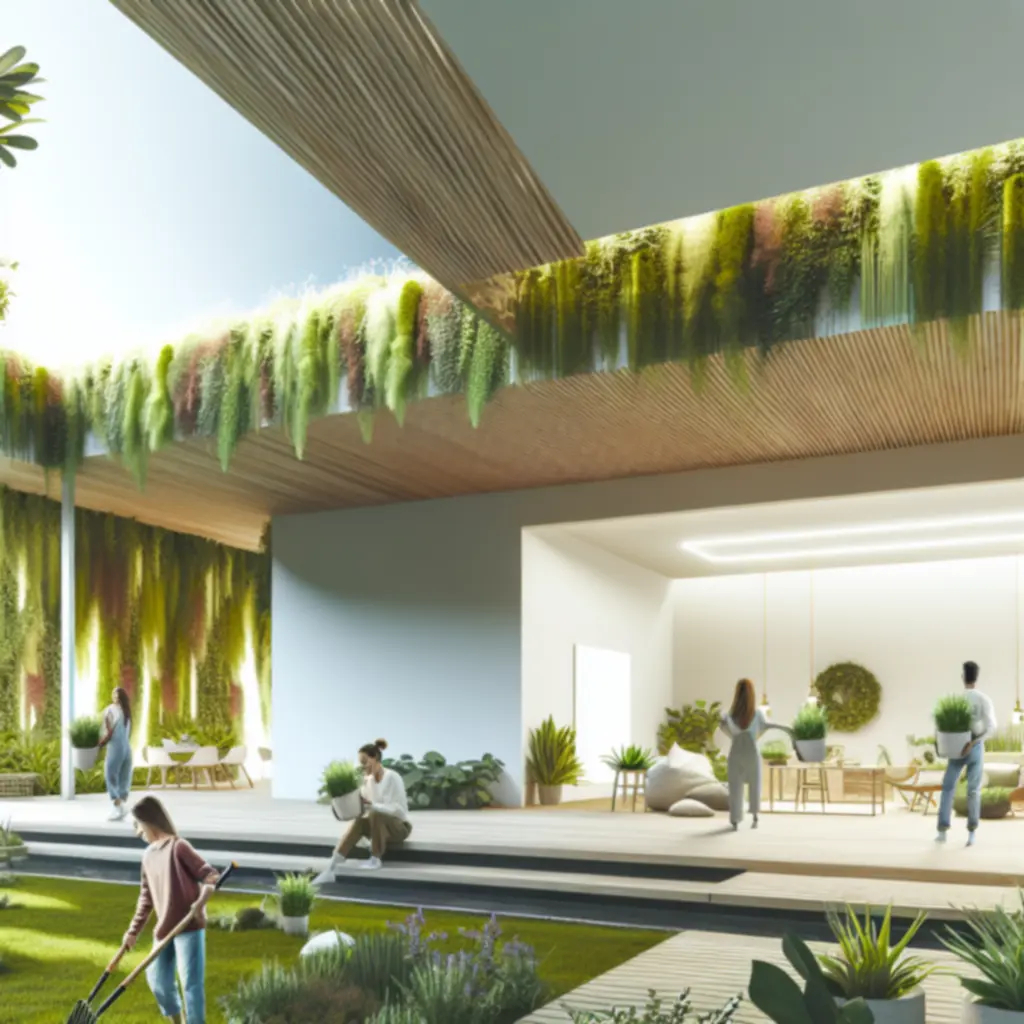 Stylowa aranżacja ogrodu z roślinami i naturalnymi dodatkami