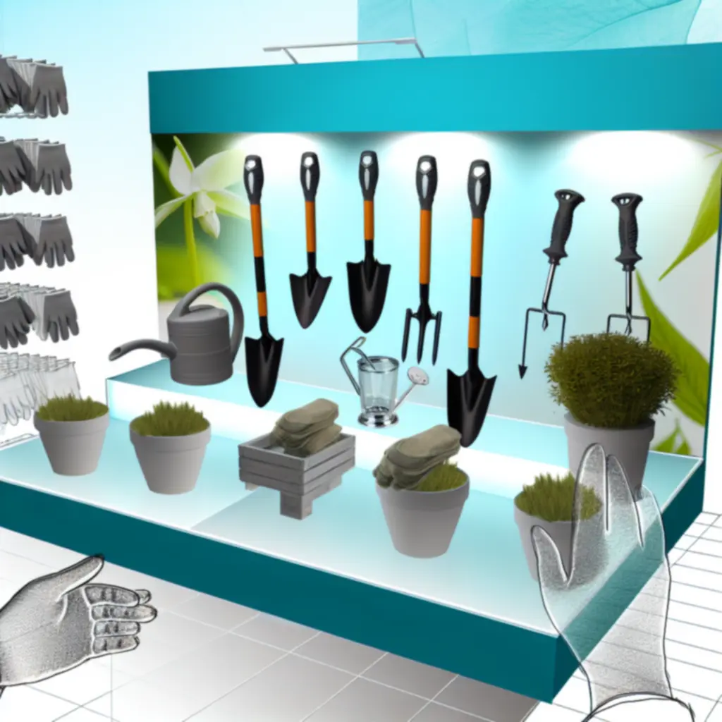 Zestaw bestsellerowych produktów ogrodniczych PlantNesto na stole ogrodowym.