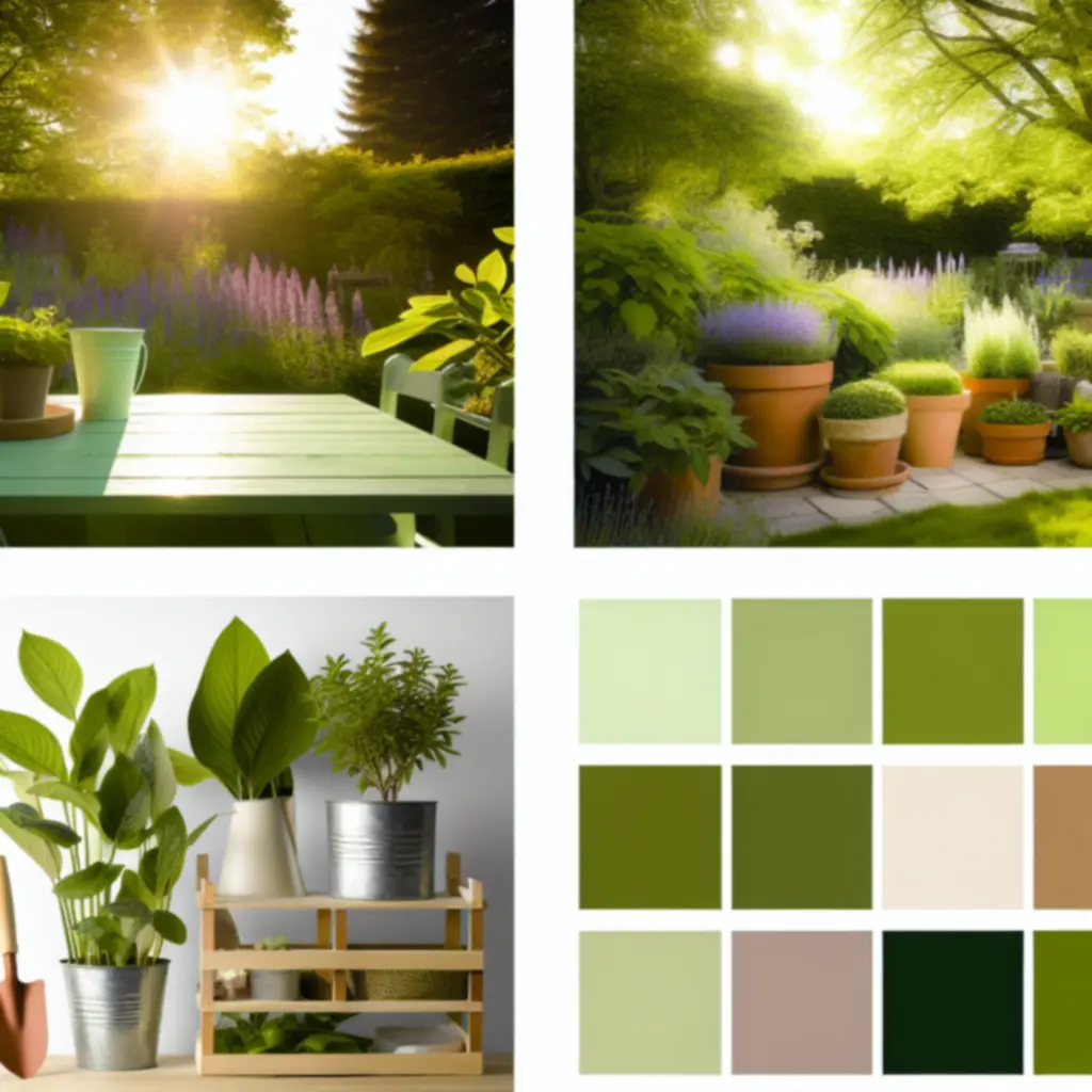 Sezonowa aranżacja ogrodu z roślinami w donicach i dekoracjami