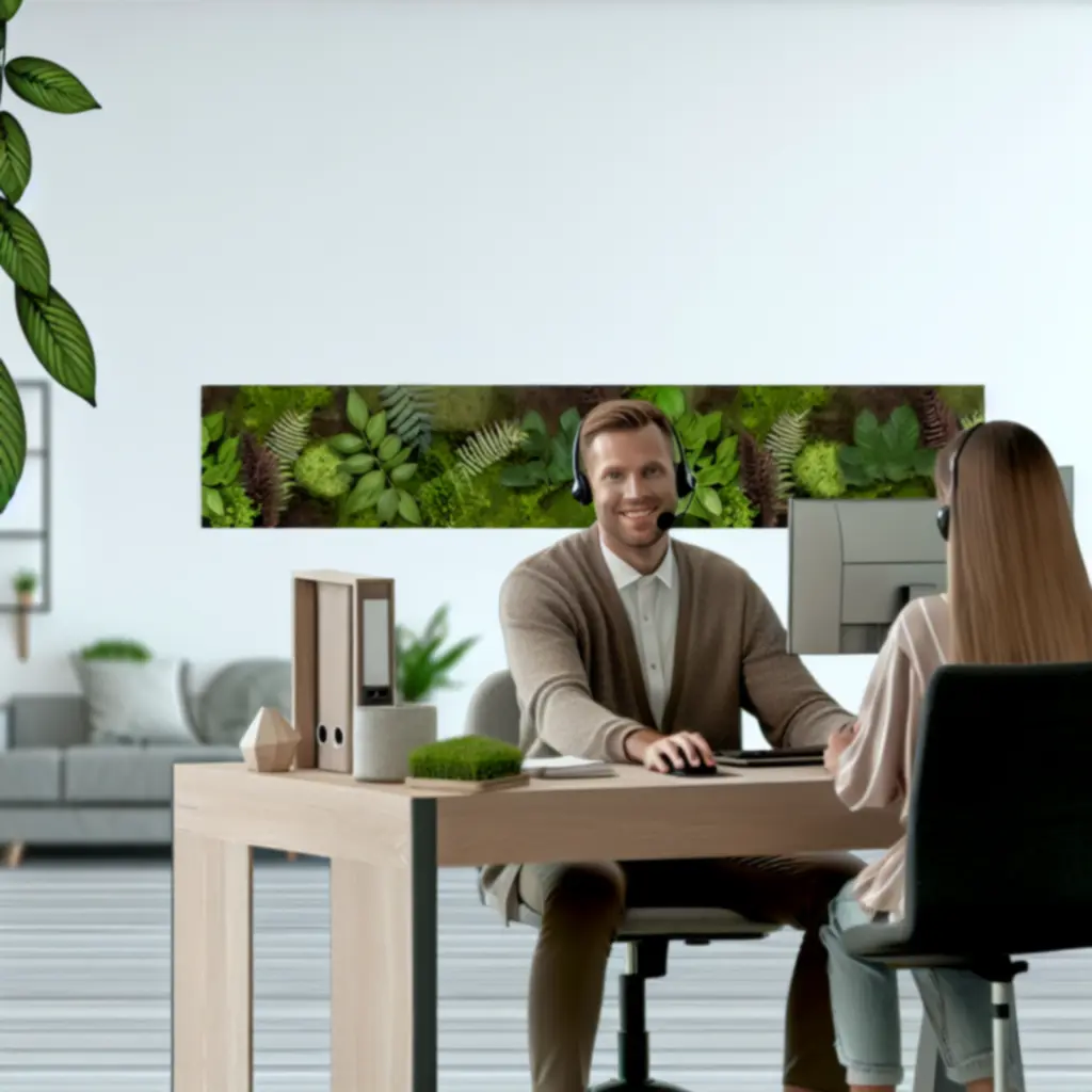 Zespół wsparcia PlantNesto pracujący w zielonym, ogrodowym biurze